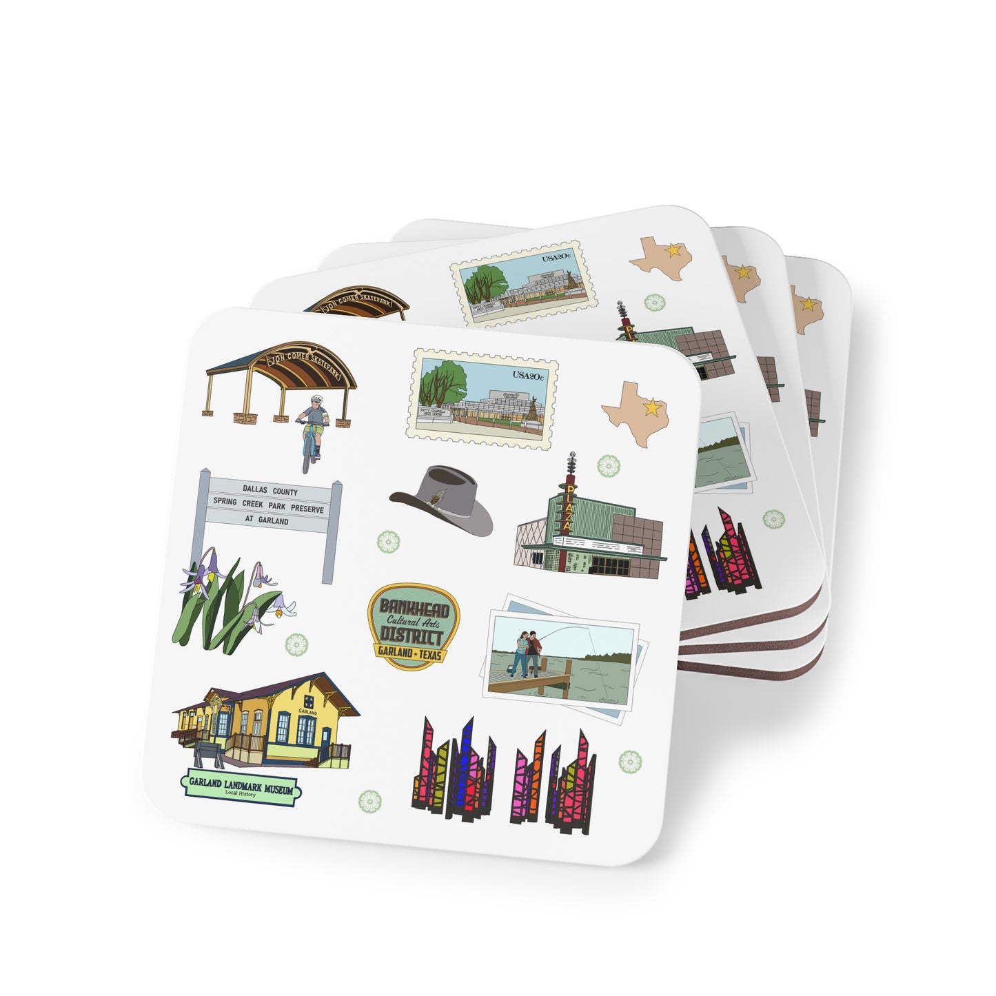 Set of 4 Ceramic Mug Coasters with Garland, Texas TX