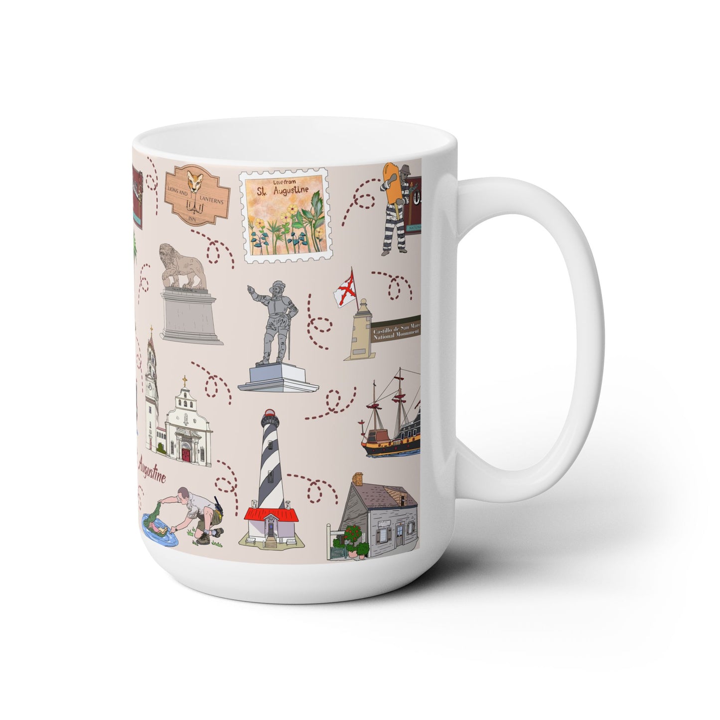 Ceramic Mug 15oz with St. Augustine, Florida FL in ivory