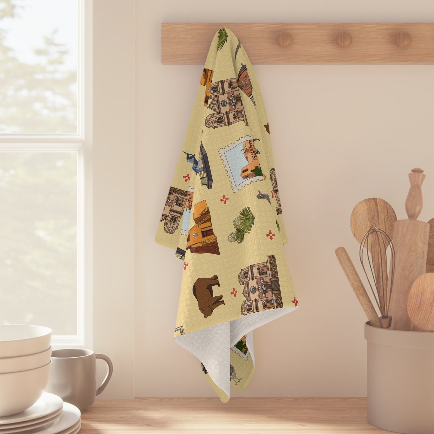 Kitchen Towel with Santa Fe, New Mexico NM in crayola's lemon yellow