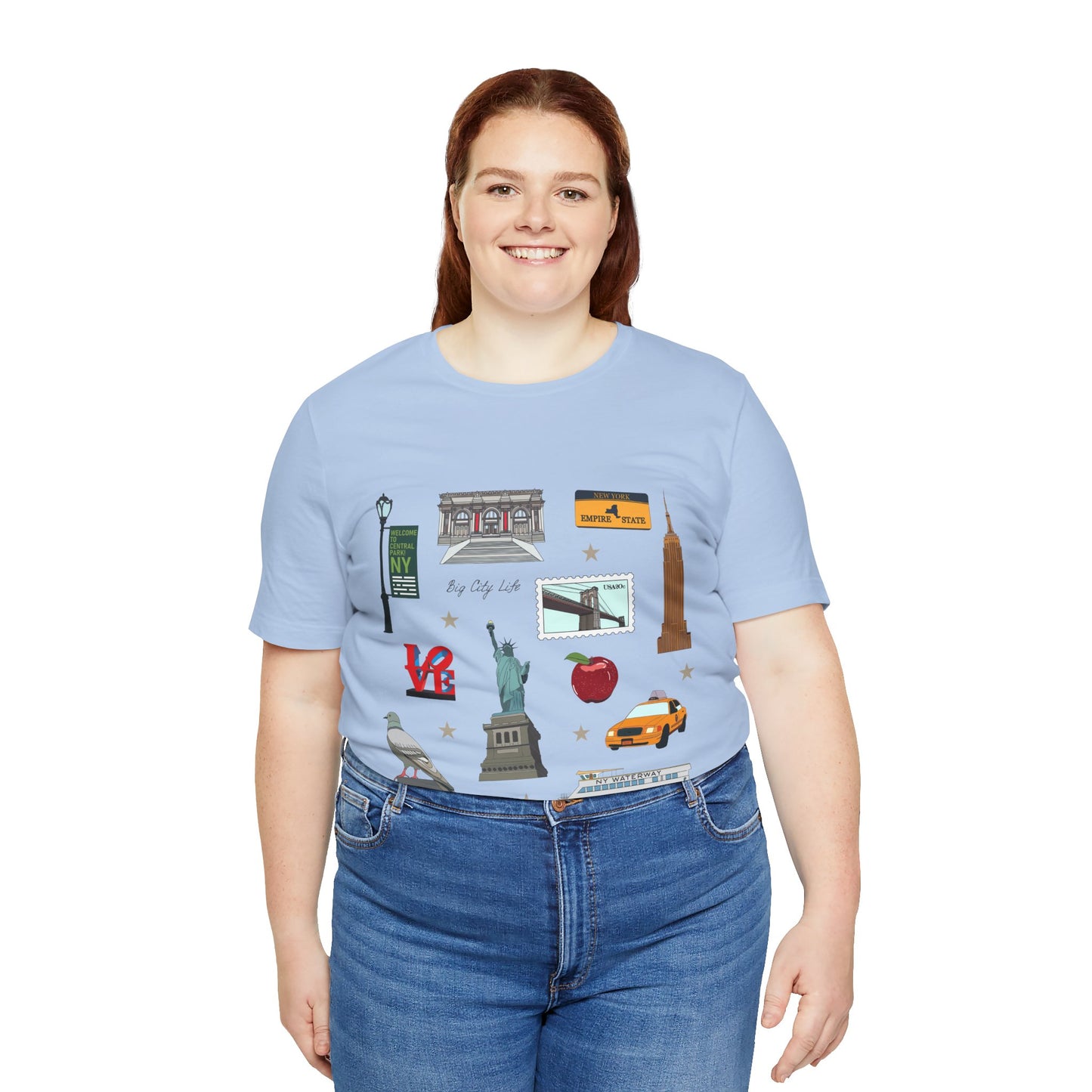 Unisex Jersey Short Sleeve Tee with New York City, Manhattan, Brooklyn NY landmarks print