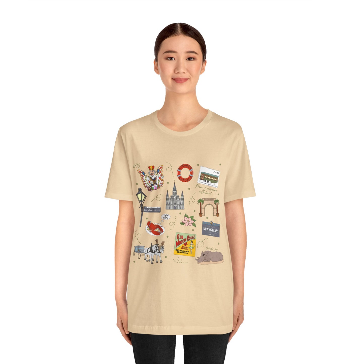 Unisex Jersey Short Sleeve Tee with New Orleans, Louisiana LA landmarks print