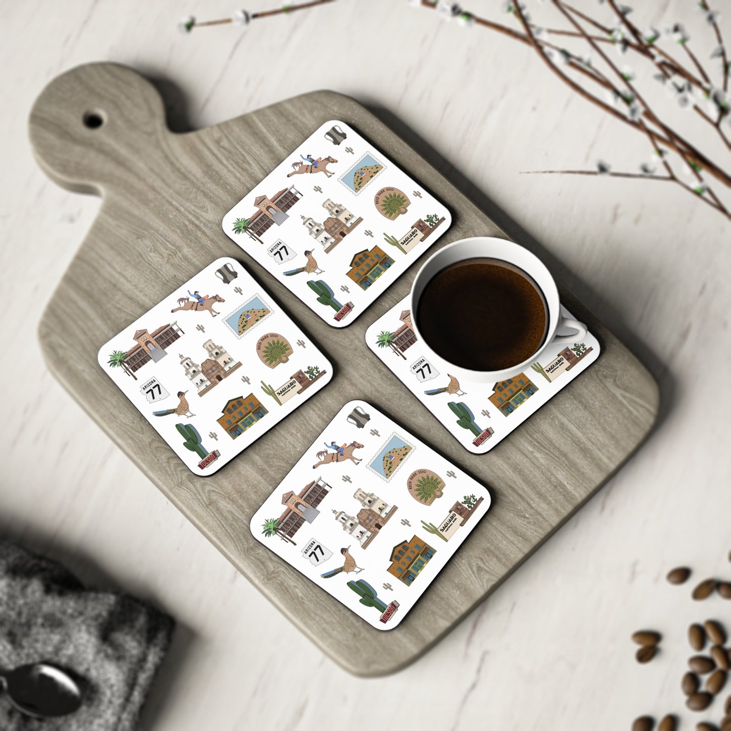 Set of 4 Ceramic Mug Coasters with Tucson, Arizona AZ