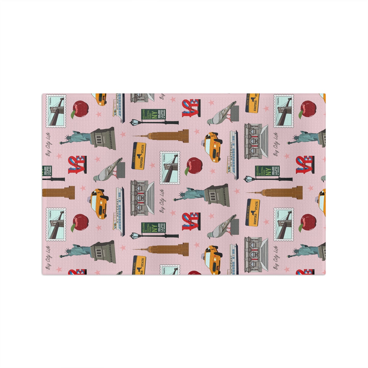 Kitchen Towel with New York City, Manhattan, Brooklyn NY in pink