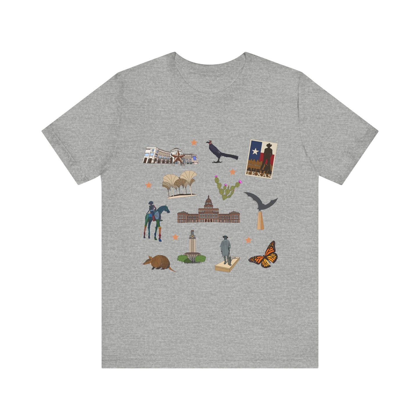 Unisex Jersey Short Sleeve Tee with Austin, Texas TX landmarks print