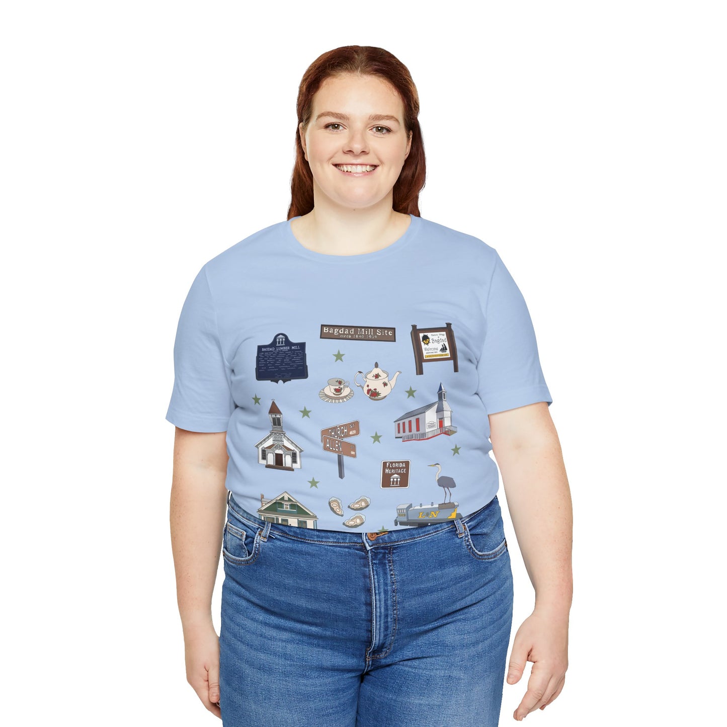 Unisex Jersey Short Sleeve Tee with Bagdad, Florida FL landmarks print