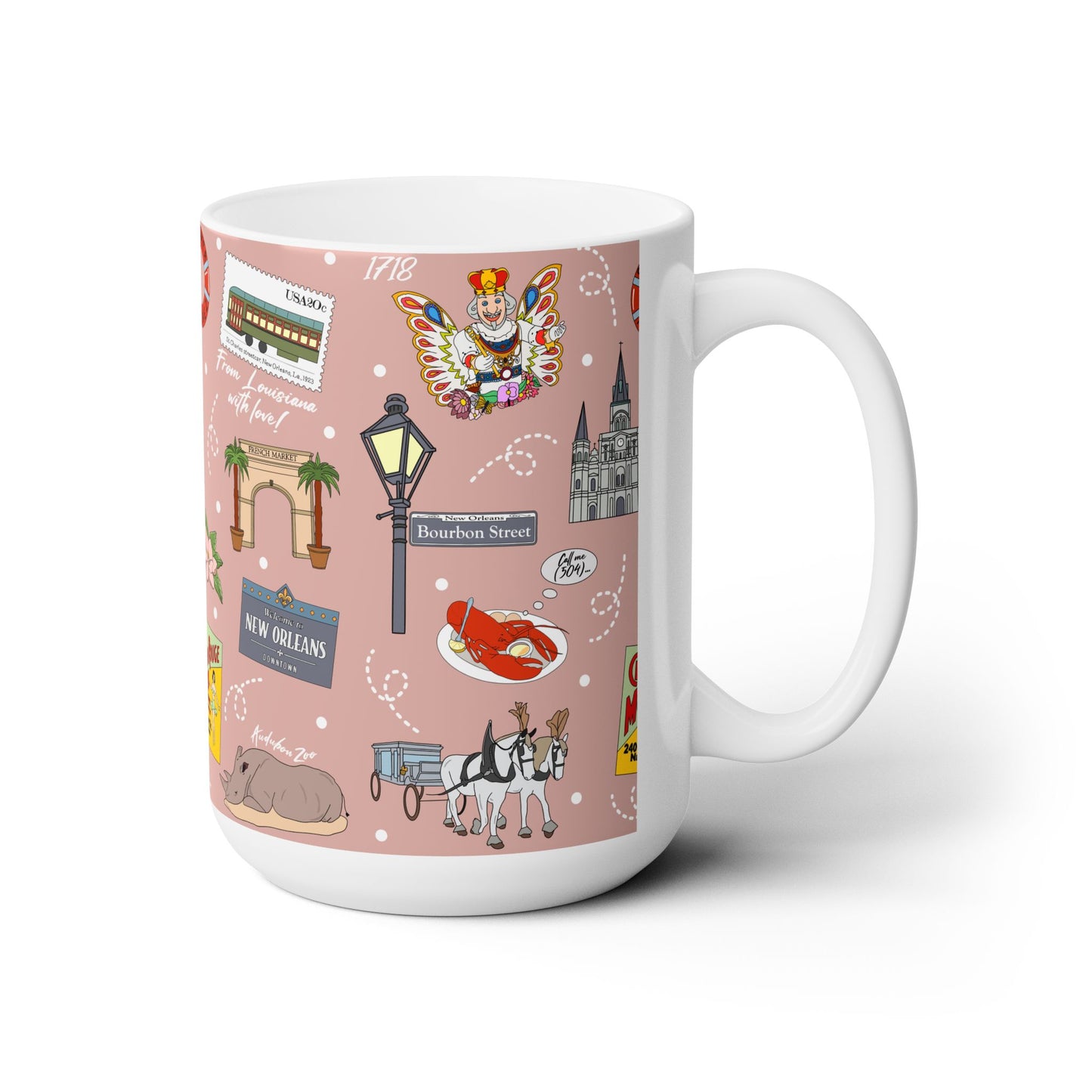 Ceramic Mug 15oz with New Orleans, Louisiana LA in blush