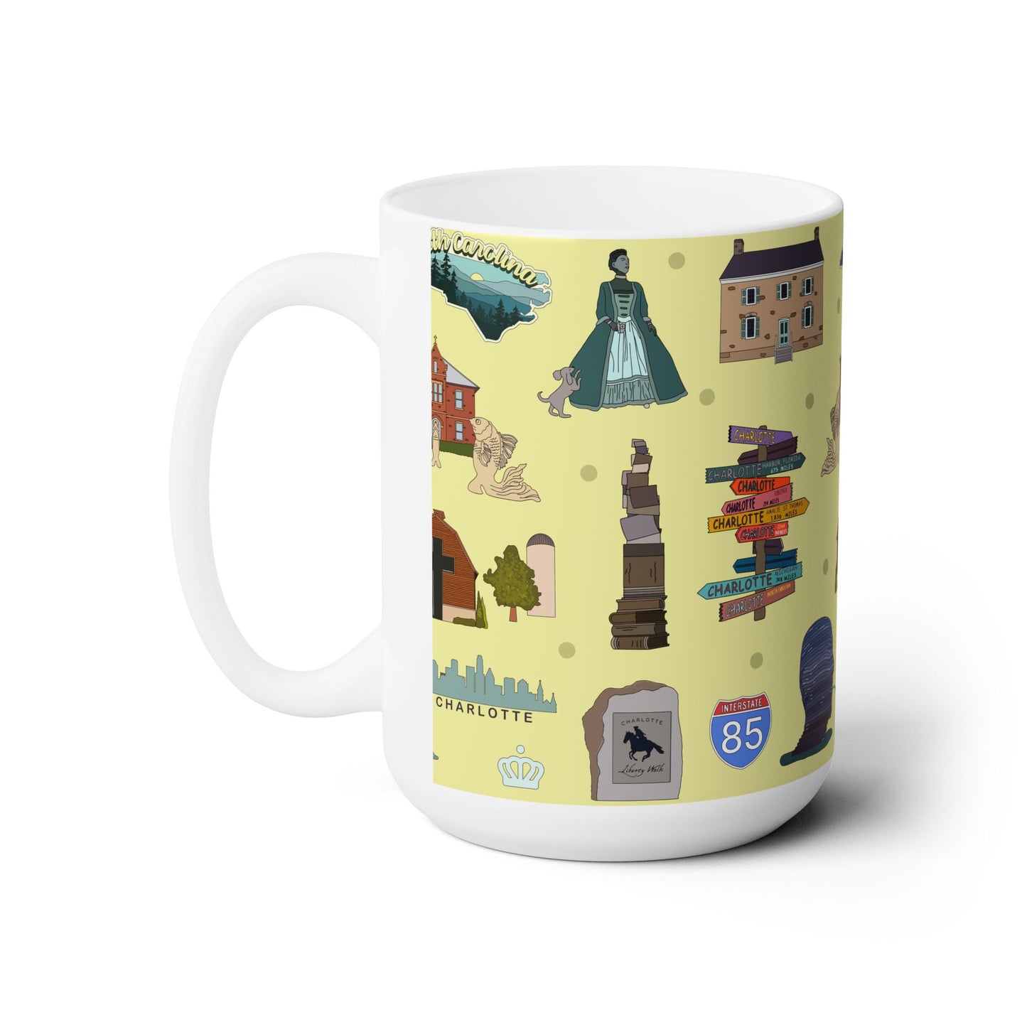 Ceramic Mug 15oz with Charlotte, North Carolina NC in brass