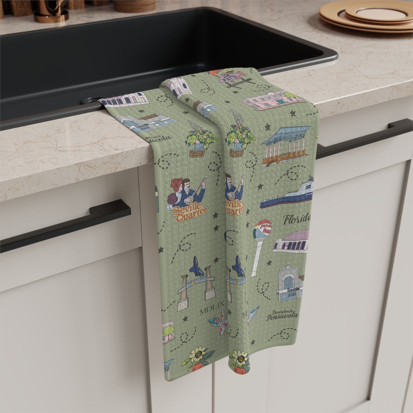 Kitchen Towel with Pensacola, FL in olive