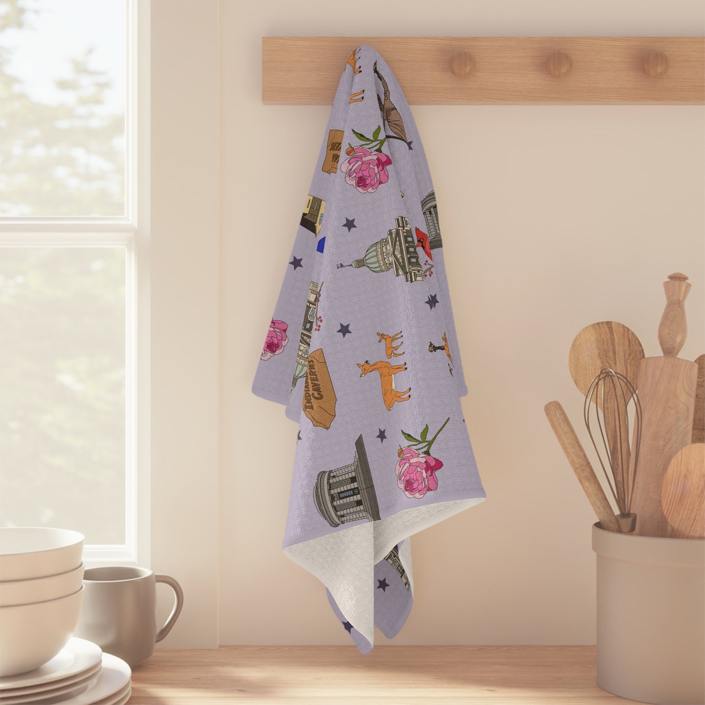 Kitchen Towel with Indianapolis, Indiana IN in lavender