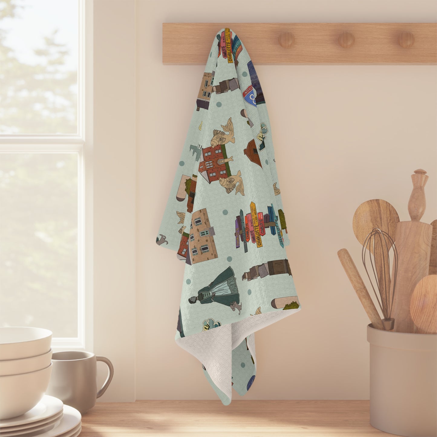 Kitchen Towel with Charlotte, North Carolina NC in patina