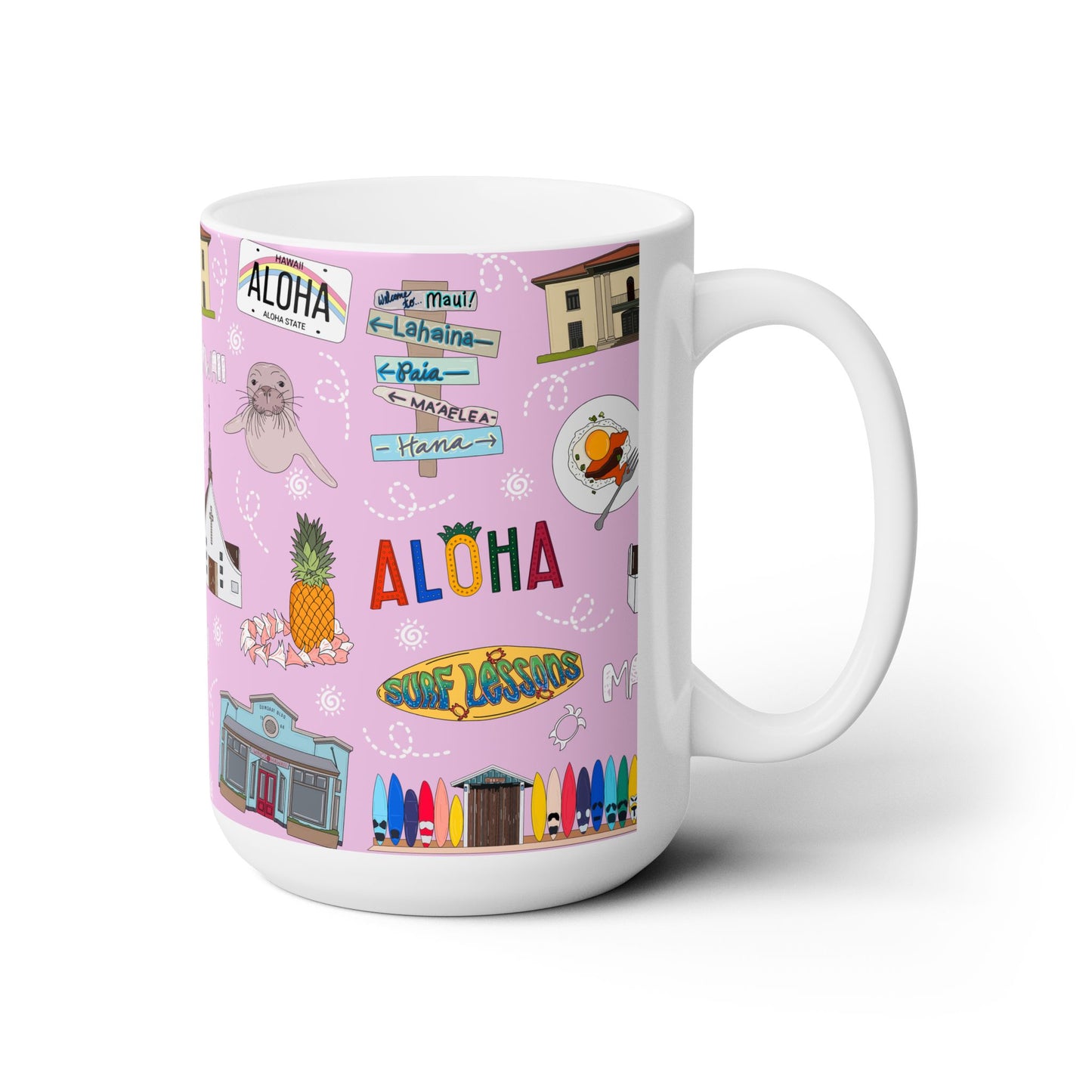 Ceramic Mug 15oz with Maui, Hawaii HI in berry