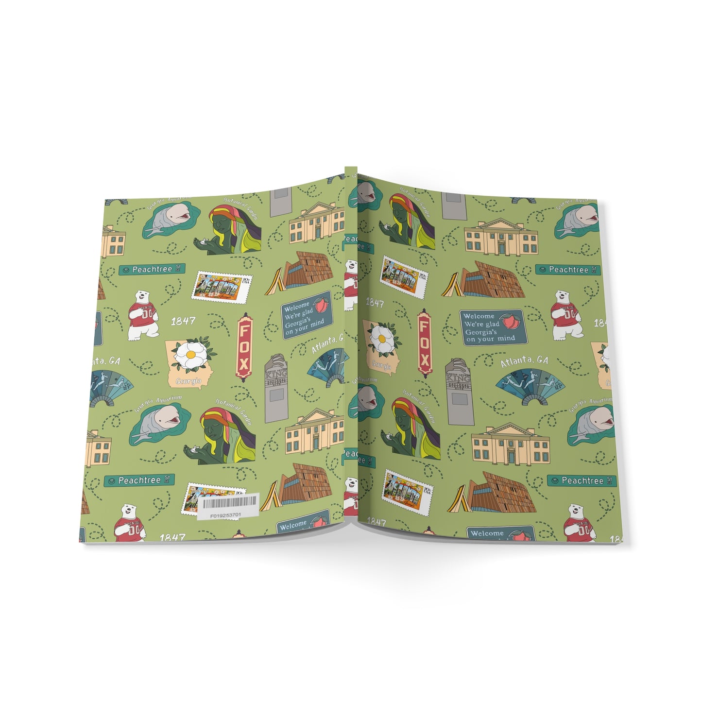 Paperback notebook with Atlanta, Georgia GA landmarks in green 150 lined pages