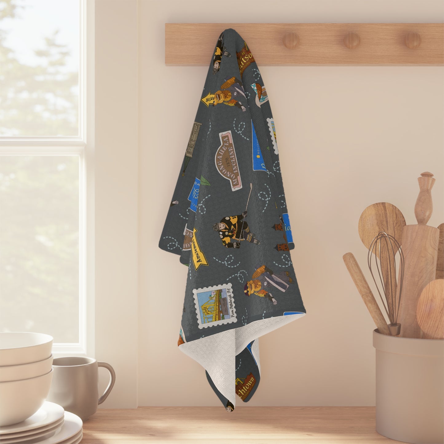 Kitchen Towel with Pittsburgh, Pennsylvania PA in dark grey