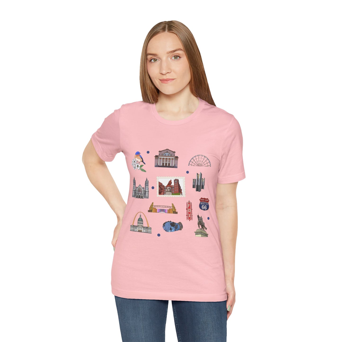 Unisex Jersey Short Sleeve Tee with St. Louis, Missouri MO landmarks print