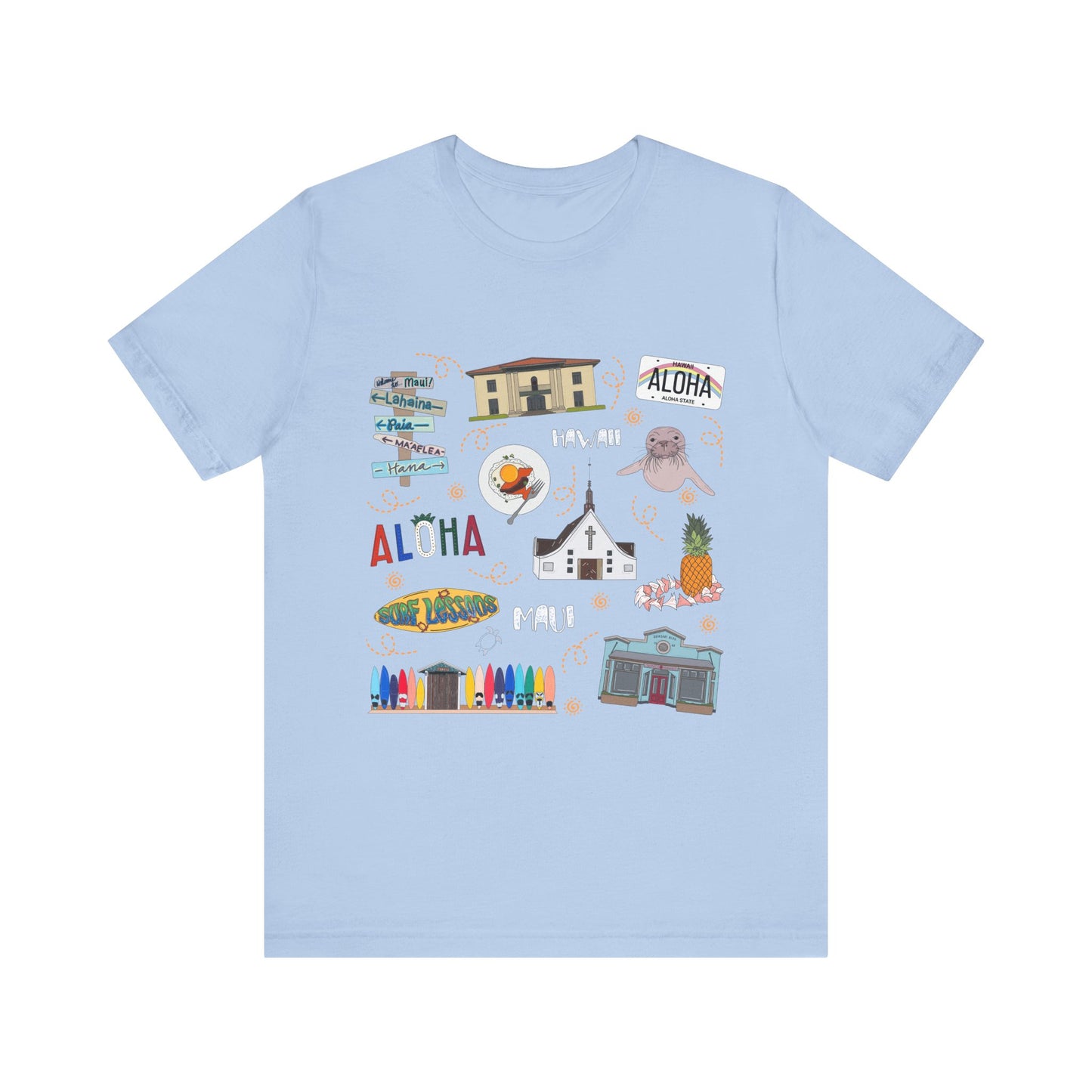 Unisex Jersey Short Sleeve Tee with Maui, Hawaii HI landmarks print