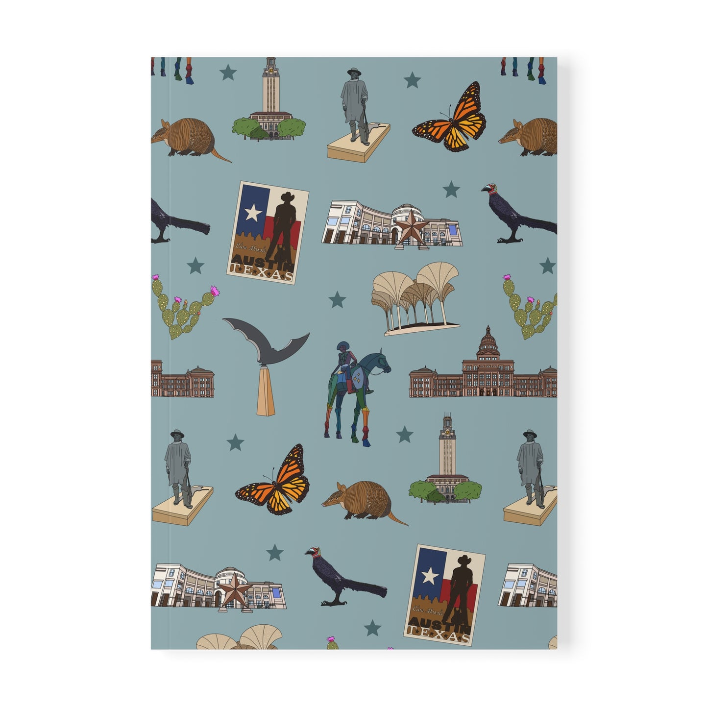 Paperback notebook with Austin, Texas TX landmarks in mist veil 150 lined pages