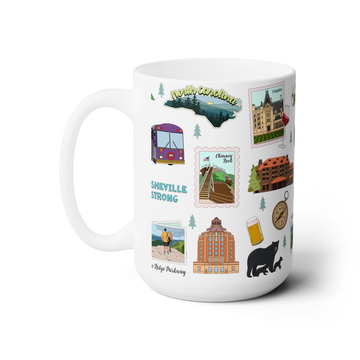 Ceramic Mug 15oz with Asheville, North Carolina NC in white