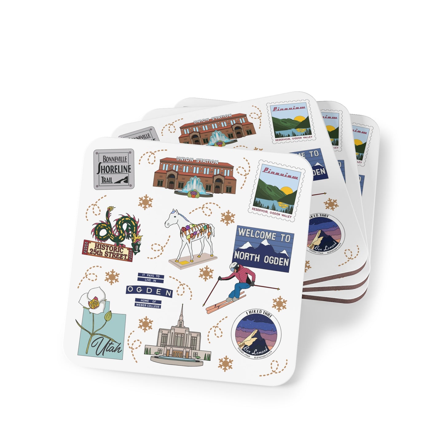 Set of 4 Ceramic Mug Coasters with Ogden, Utah UT