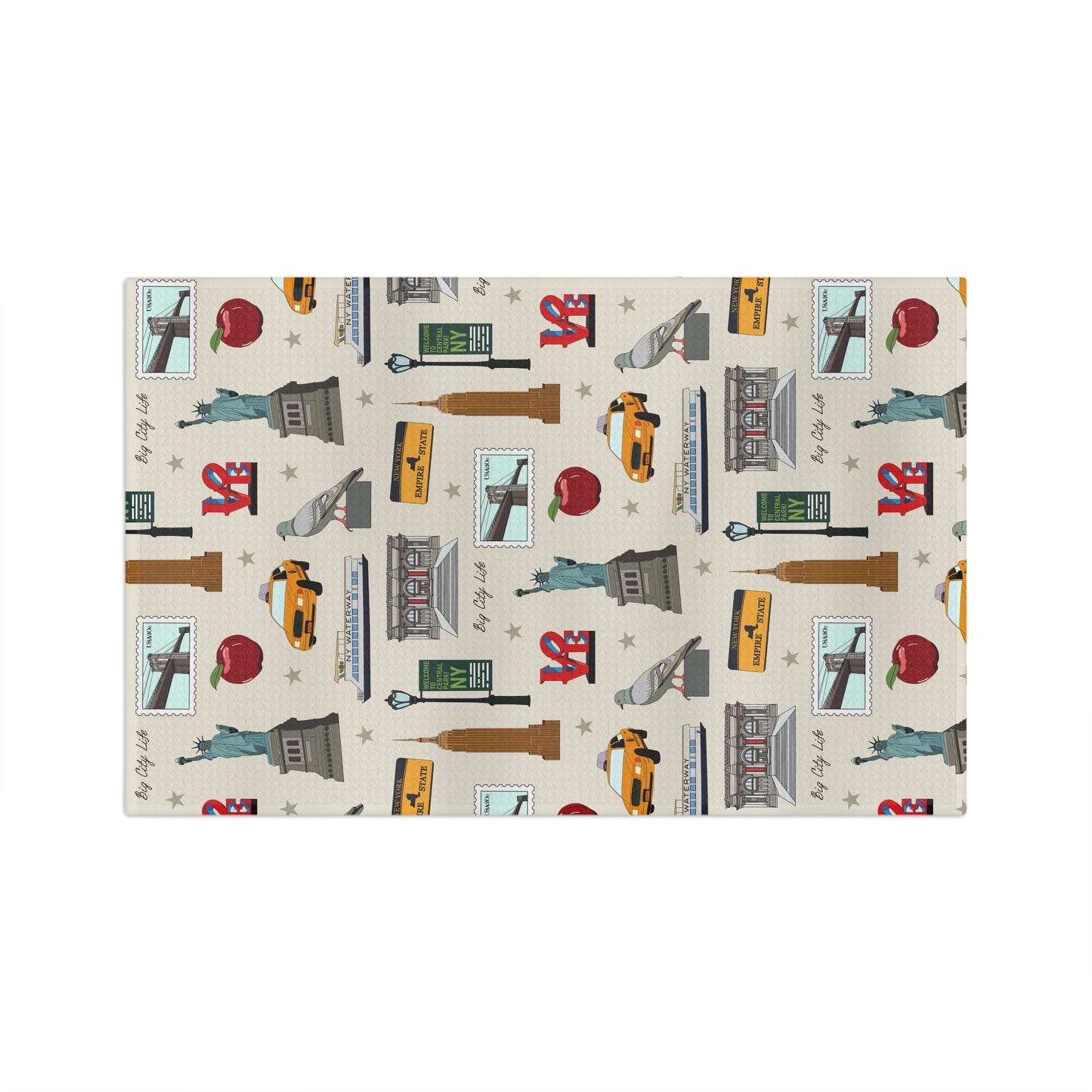 Kitchen Towel with New York City, Manhattan, Brooklyn NY in ivory