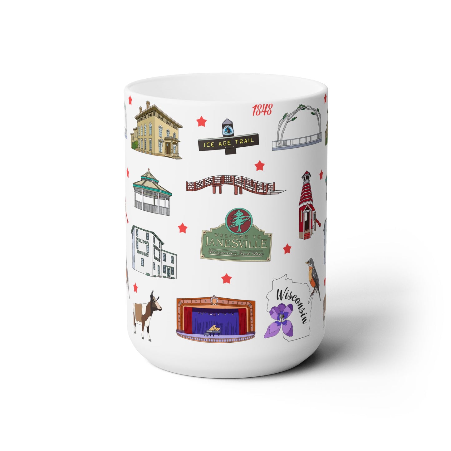 Ceramic Mug 15oz with Janesville, Wisconsin WI in white