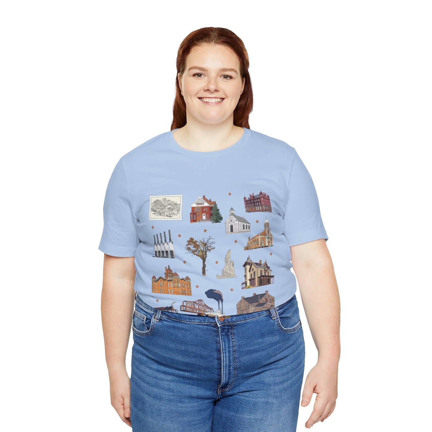 Unisex Jersey Short Sleeve Tee with South St. Paul, Mendota, Hastings, Hampton, Inver Grove Heights near the Minneapolis Minnesota MN landmarks print
