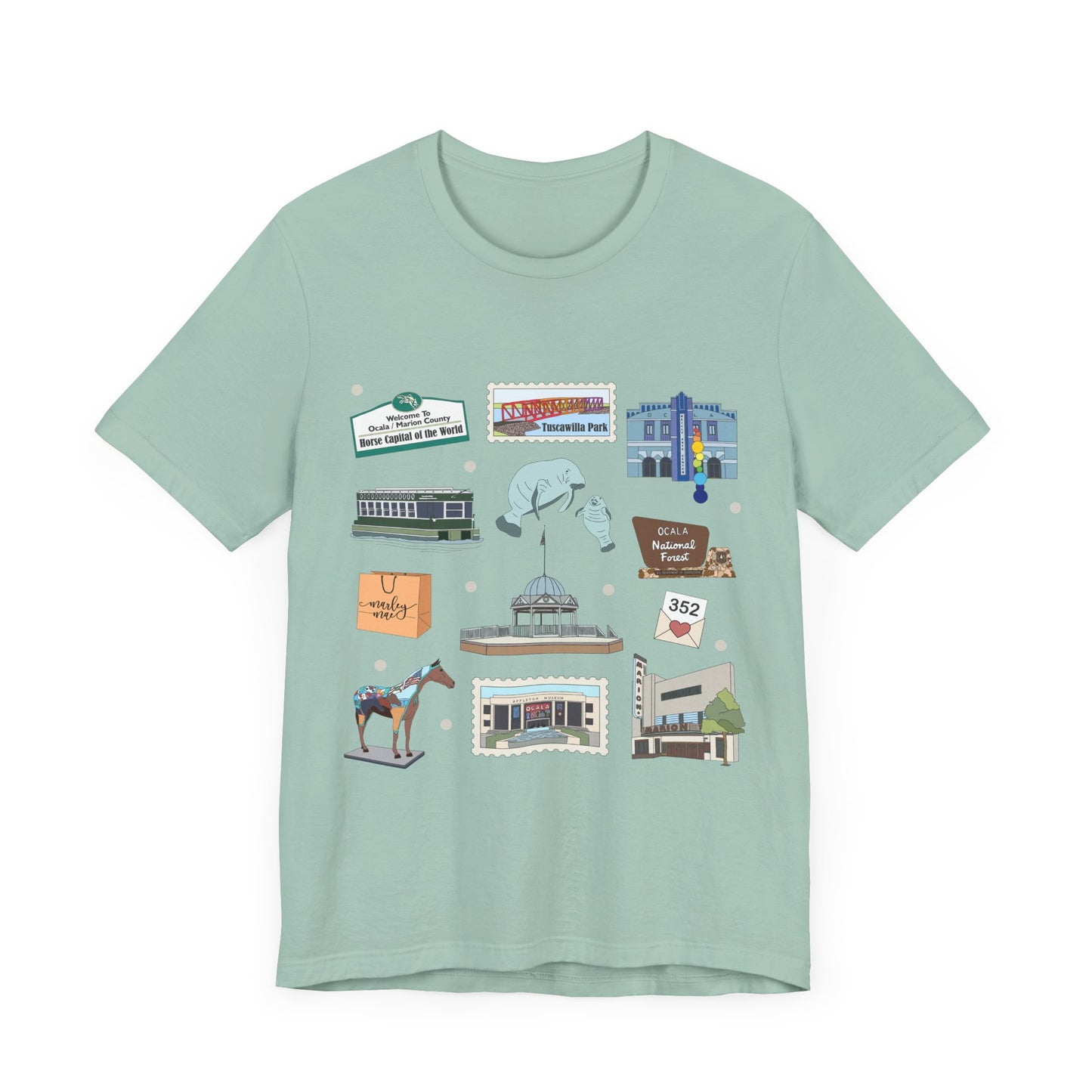 Unisex Jersey Short Sleeve Tee with Ocala, Florida FL landmarks print