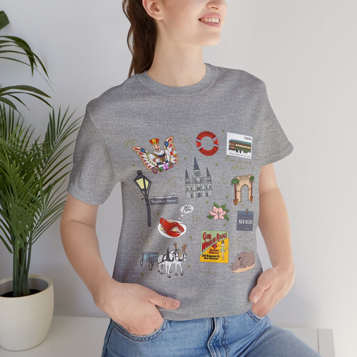 Unisex Jersey Short Sleeve Tee with New Orleans, Louisiana LA landmarks print