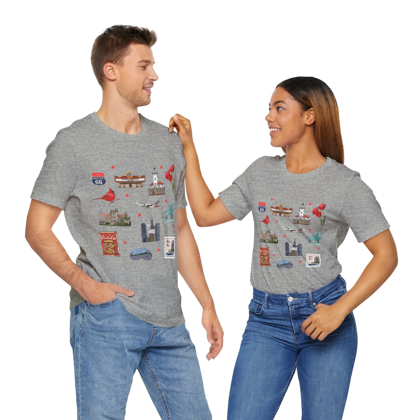Unisex Jersey Short Sleeve Tee with Chicago, Illinois IL landmarks print