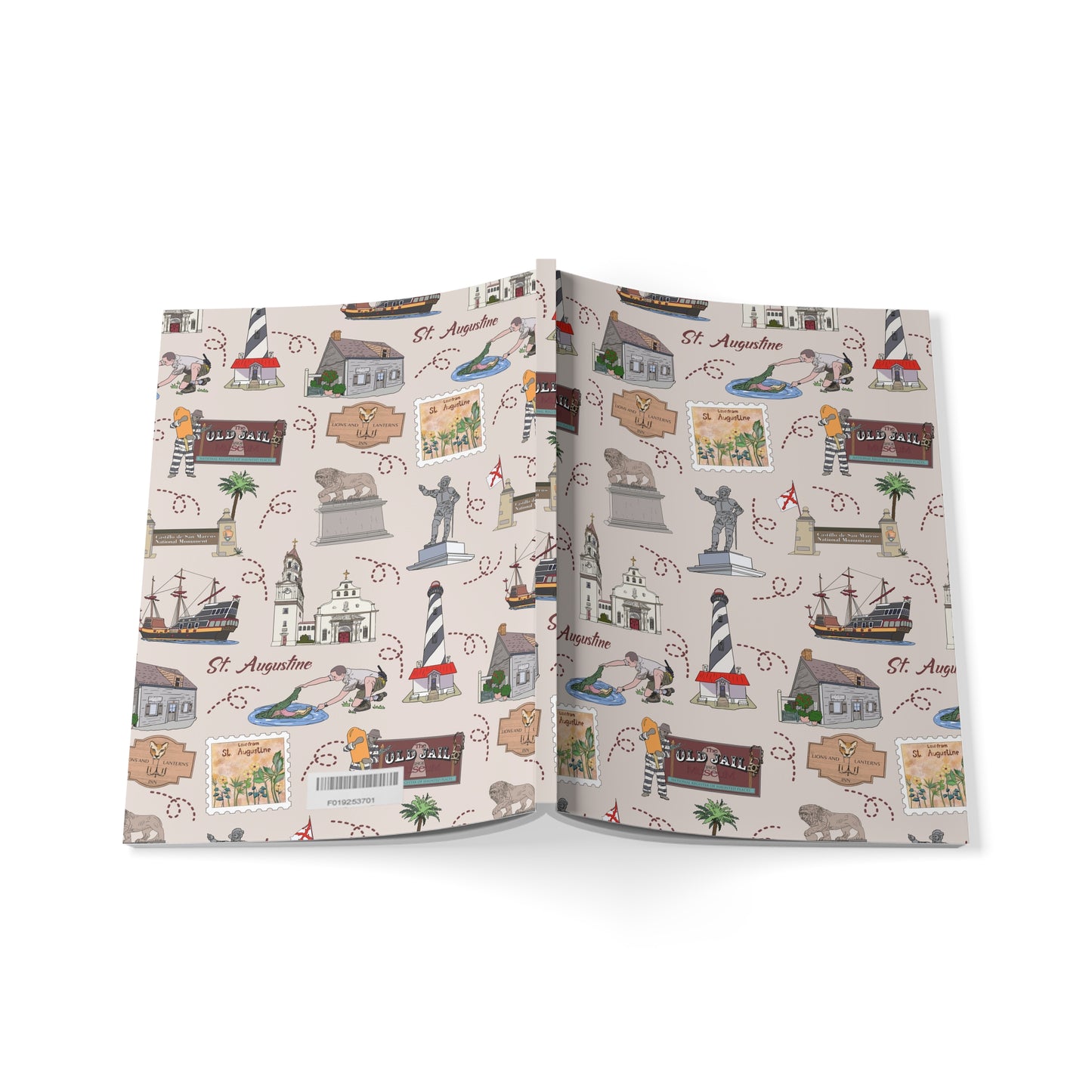 Paperback notebook with St. Augustine, Florida FL landmarks in ivory 150 lined pages