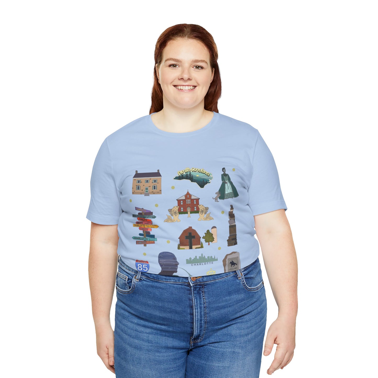 Unisex Jersey Short Sleeve Tee with Charlotte, North Carolina NC landmarks print