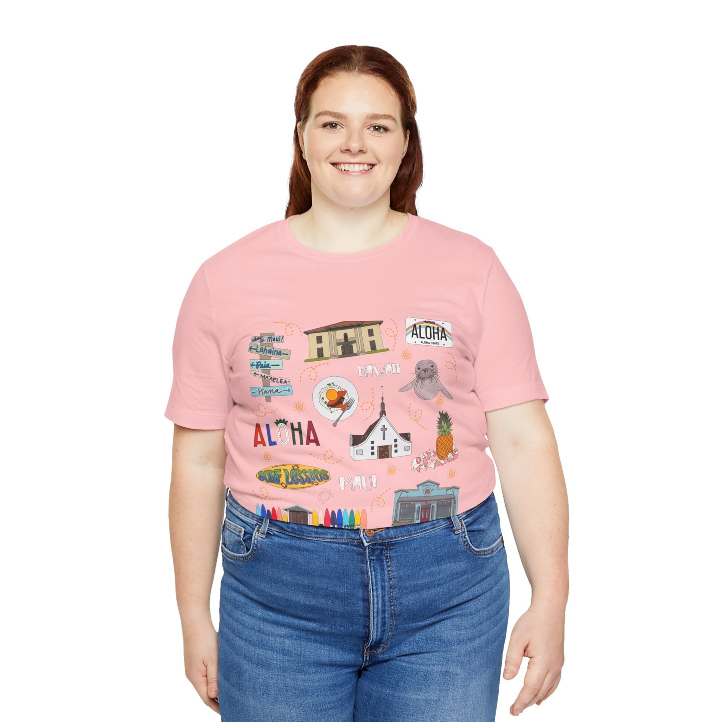 Unisex Jersey Short Sleeve Tee with Maui, Hawaii HI landmarks print
