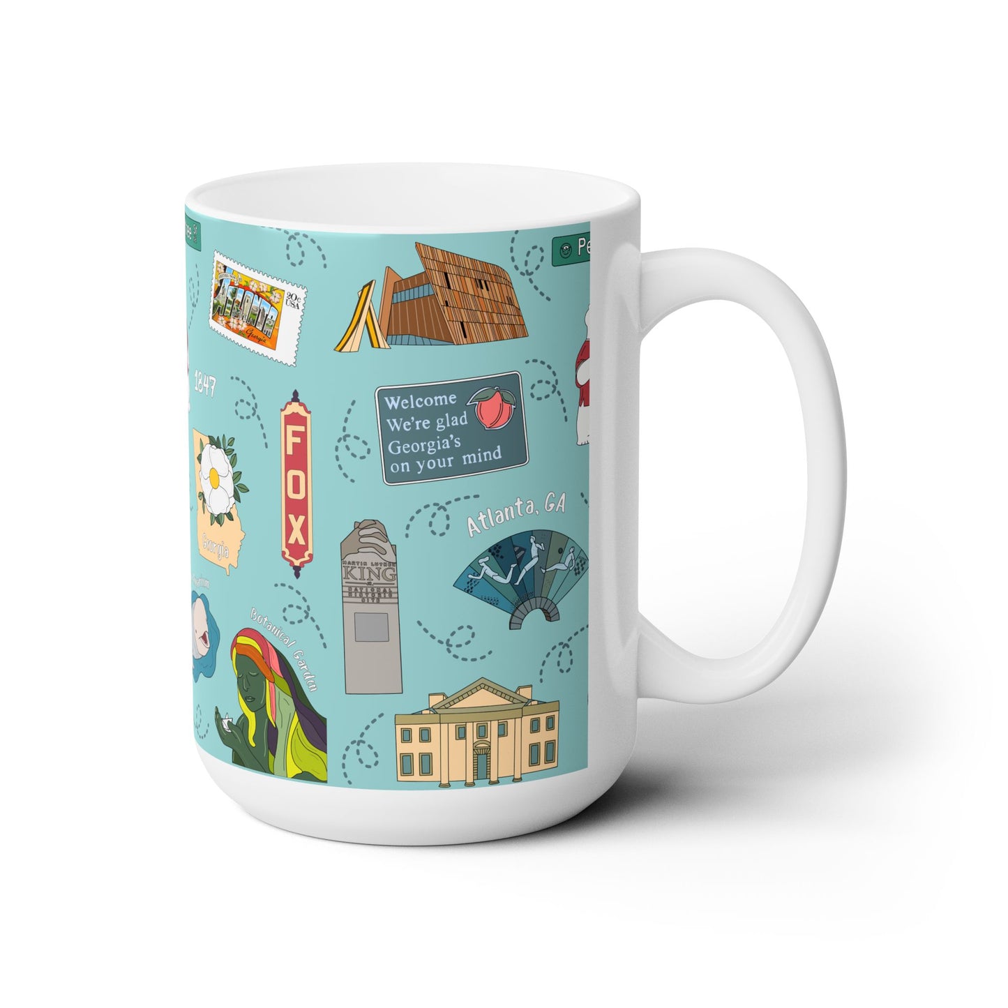Ceramic Mug 15oz with Atlanta, Georgia GA in turquoise