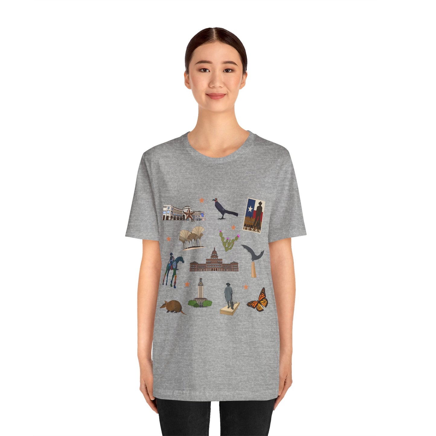 Unisex Jersey Short Sleeve Tee with Austin, Texas TX landmarks print