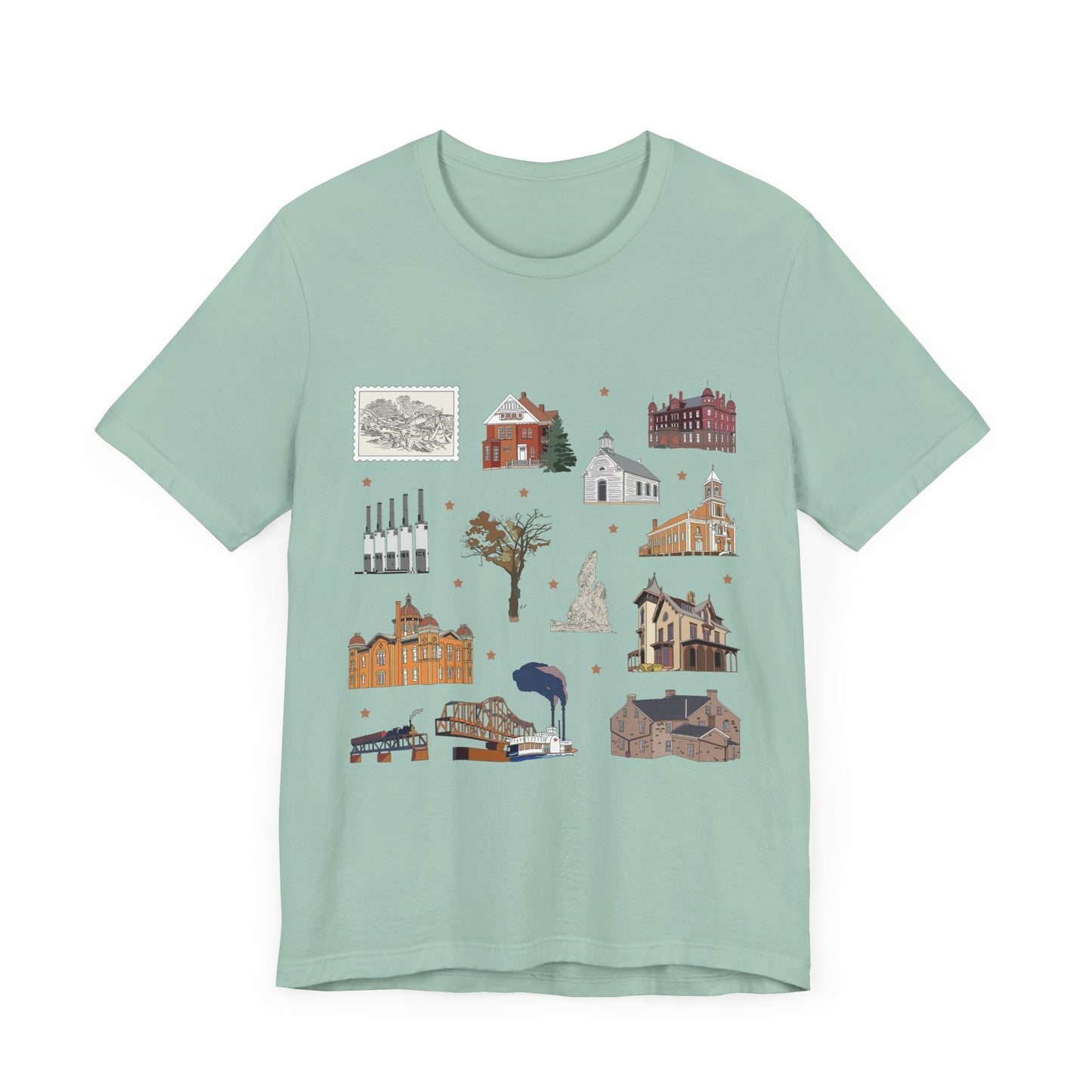 Unisex Jersey Short Sleeve Tee with South St. Paul, Mendota, Hastings, Hampton, Inver Grove Heights near the Minneapolis Minnesota MN landmarks print