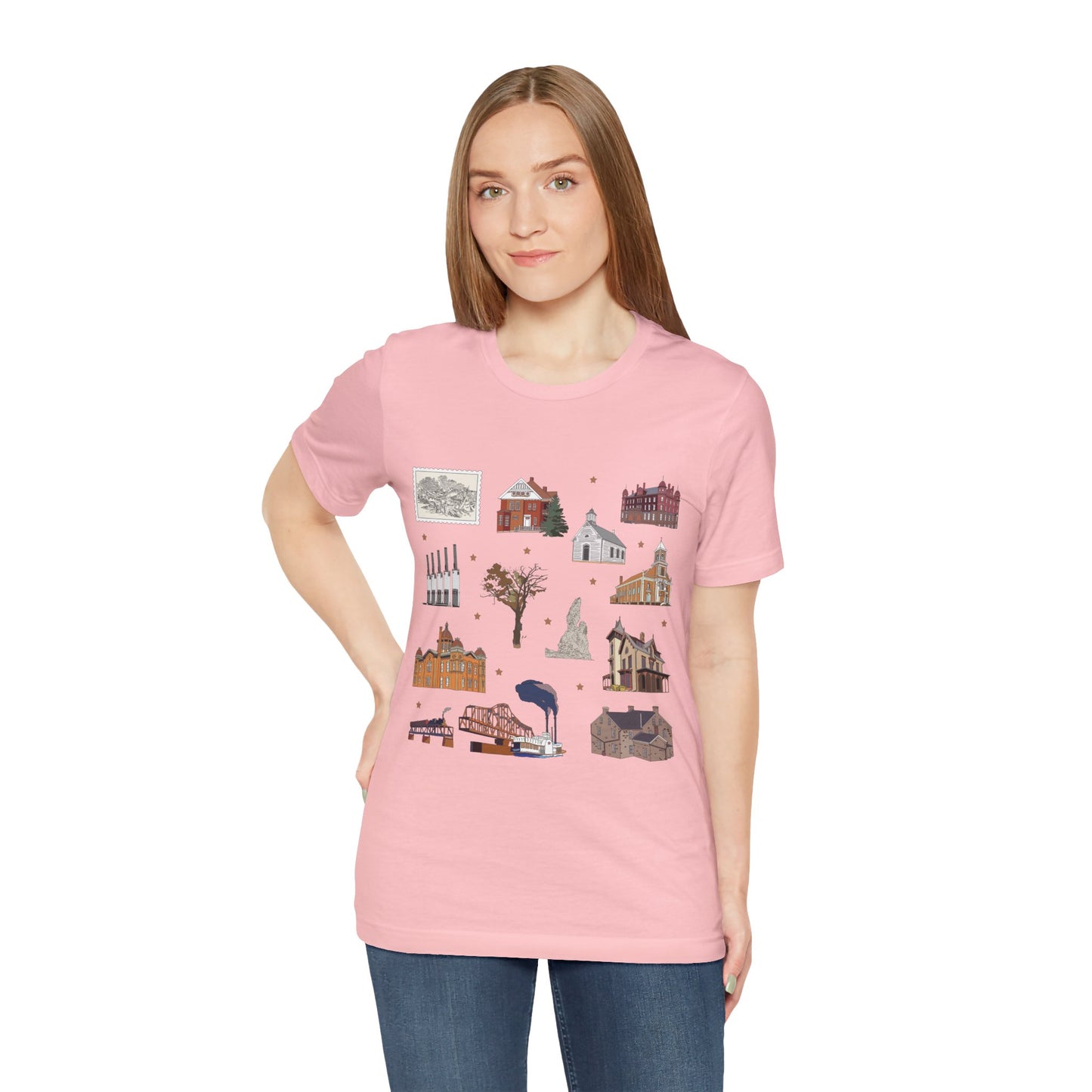 Unisex Jersey Short Sleeve Tee with South St. Paul, Mendota, Hastings, Hampton, Inver Grove Heights near the Minneapolis Minnesota MN landmarks print