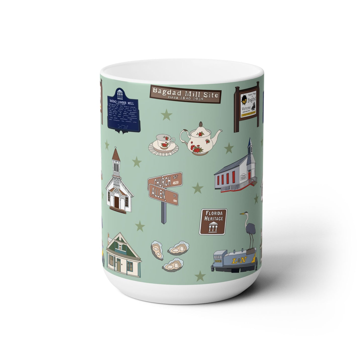 Ceramic Mug 15oz with Bagdad, Florida FL in green