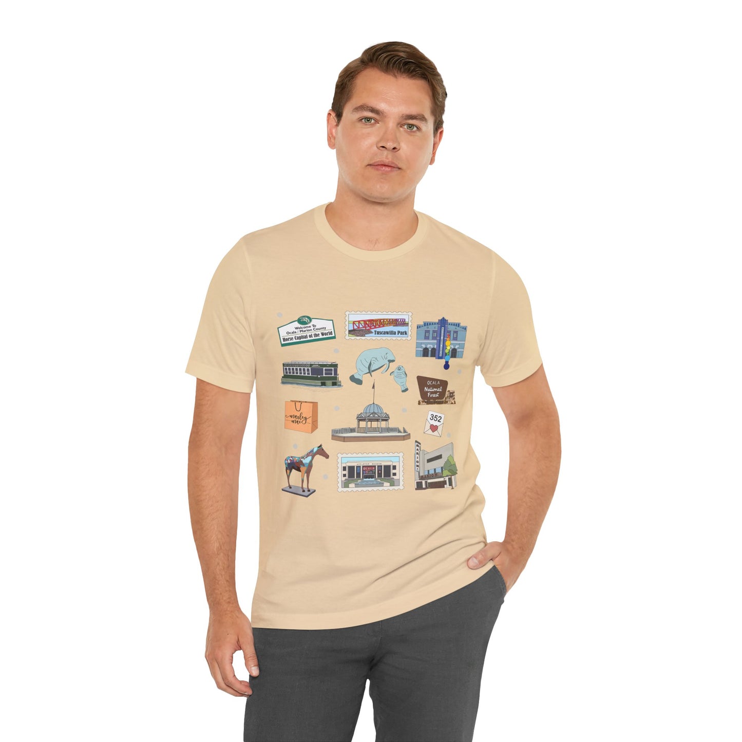 Unisex Jersey Short Sleeve Tee with Ocala, Florida FL landmarks print
