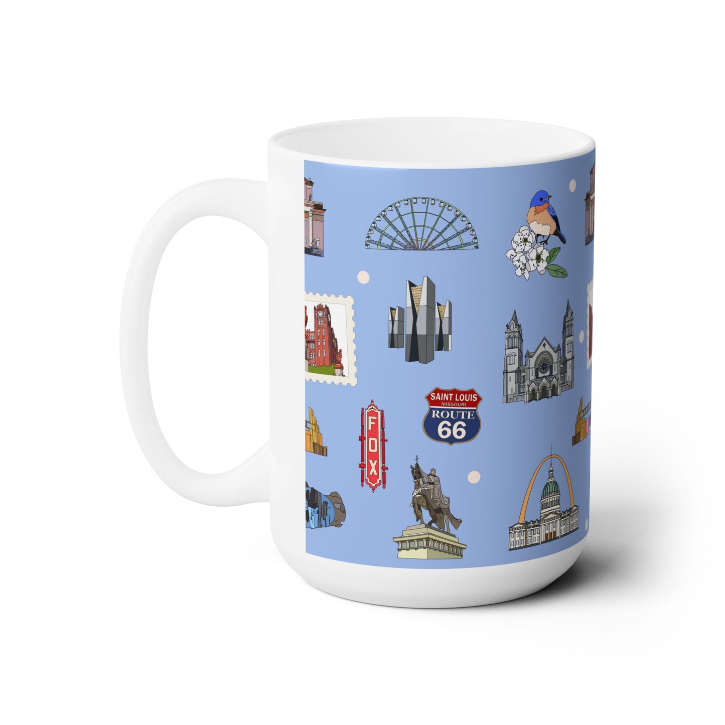 Ceramic Mug 15oz with St. Louis, Missouri MO in cornflower blue