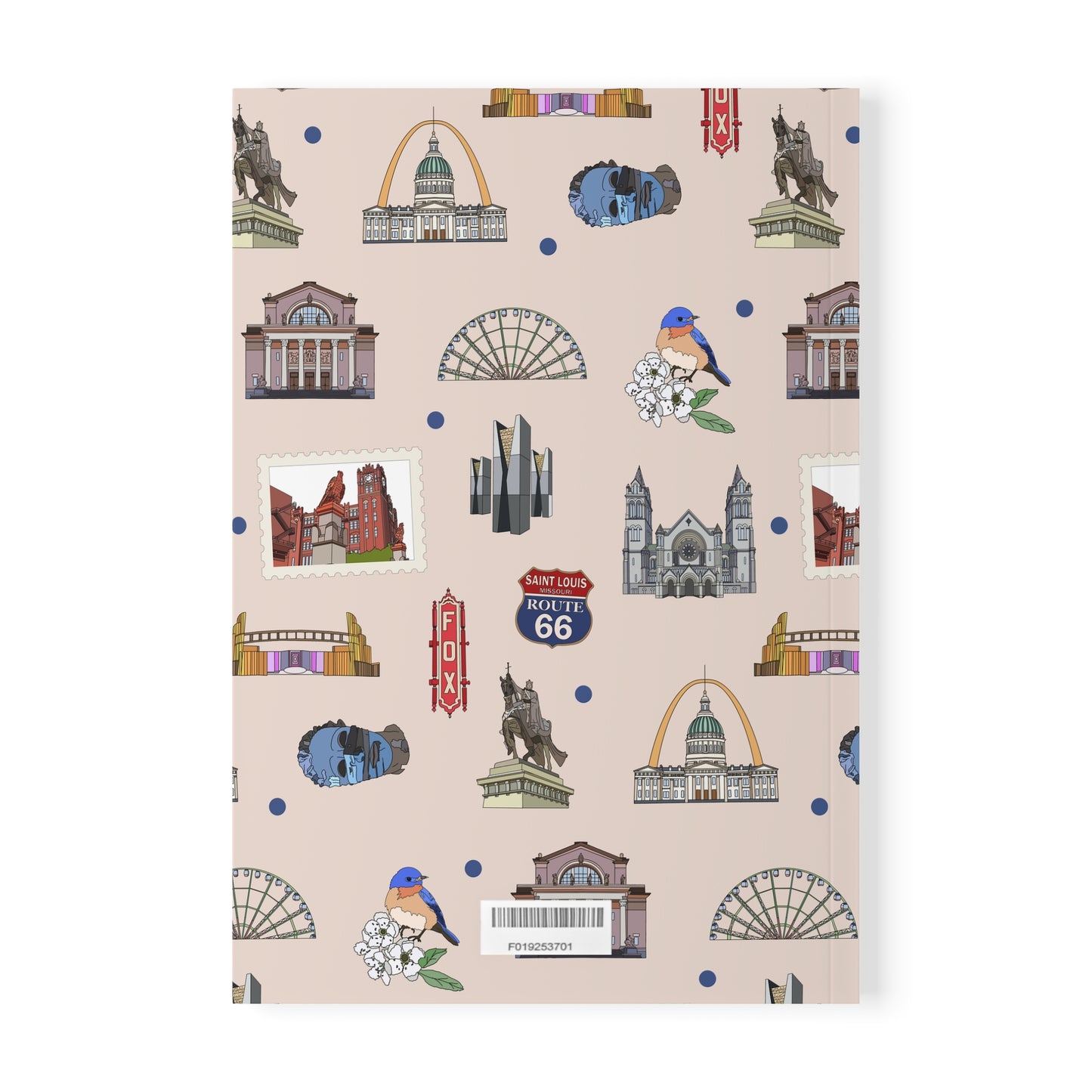 Paperback notebook with St. Louis, Missouri MO landmarks in beige 150 lined pages