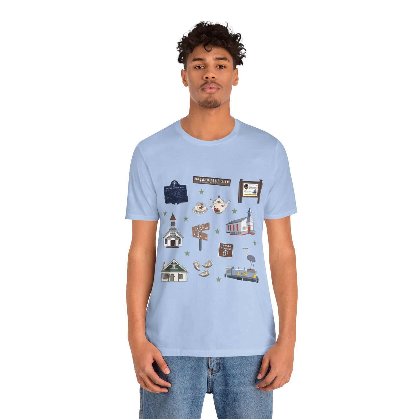 Unisex Jersey Short Sleeve Tee with Bagdad, Florida FL landmarks print