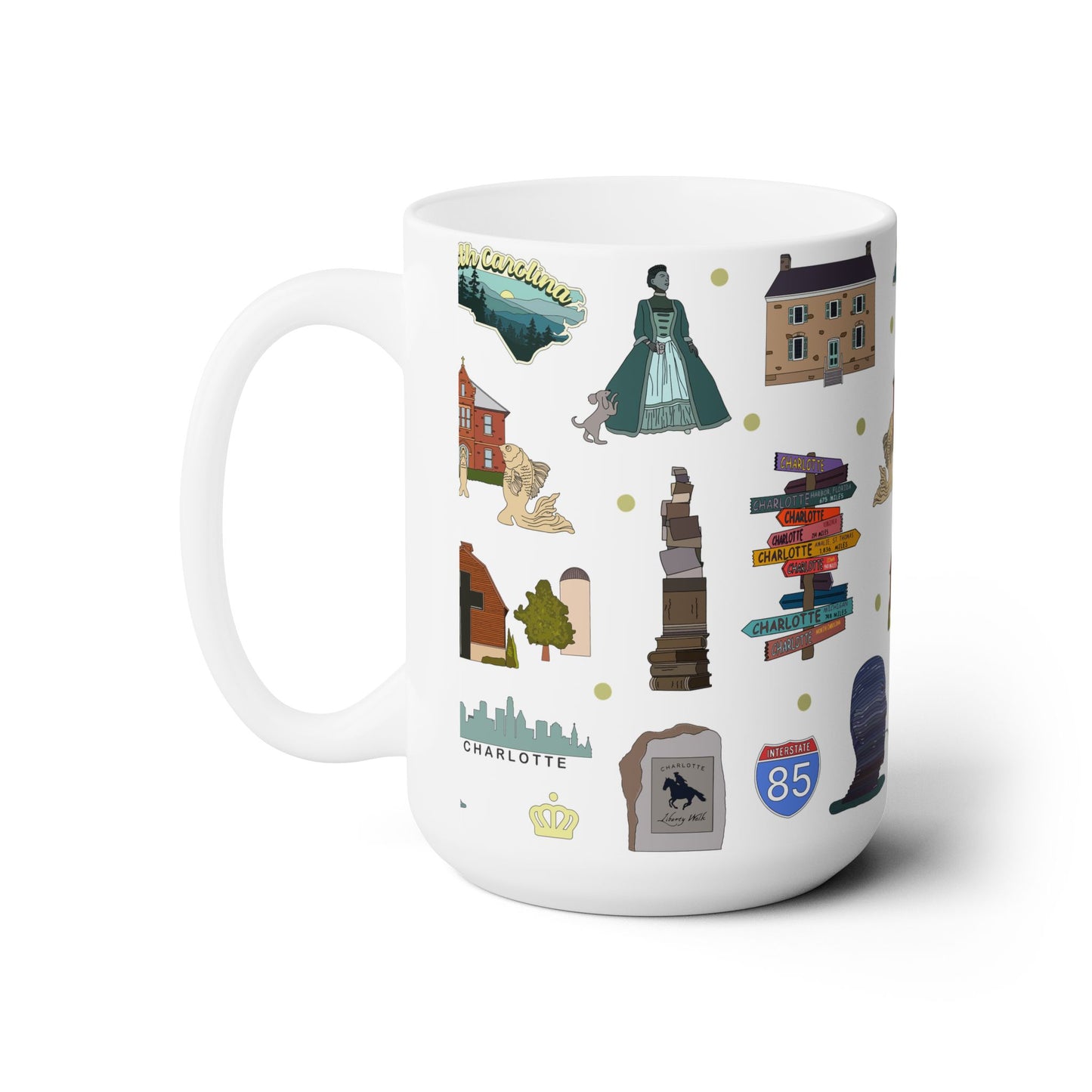 Ceramic Mug 15oz with Charlotte, North Carolina NC in white