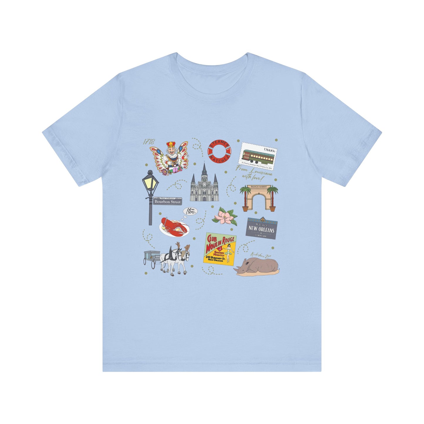 Unisex Jersey Short Sleeve Tee with New Orleans, Louisiana LA landmarks print