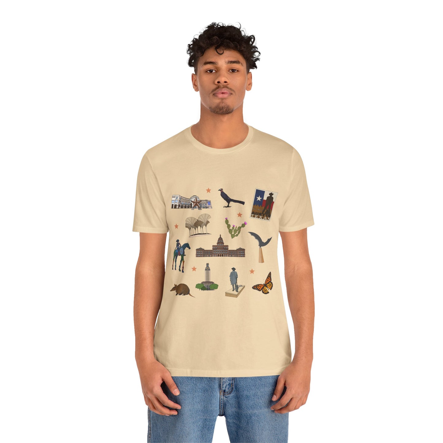 Unisex Jersey Short Sleeve Tee with Austin, Texas TX landmarks print
