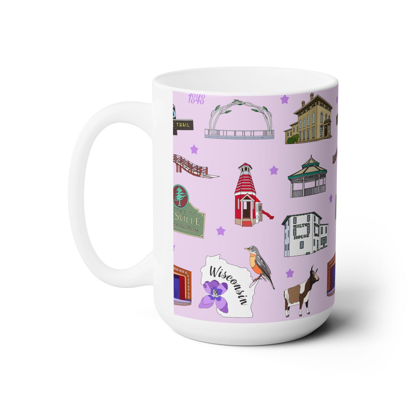 Ceramic Mug 15oz with Janesville, Wisconsin WI in lilac