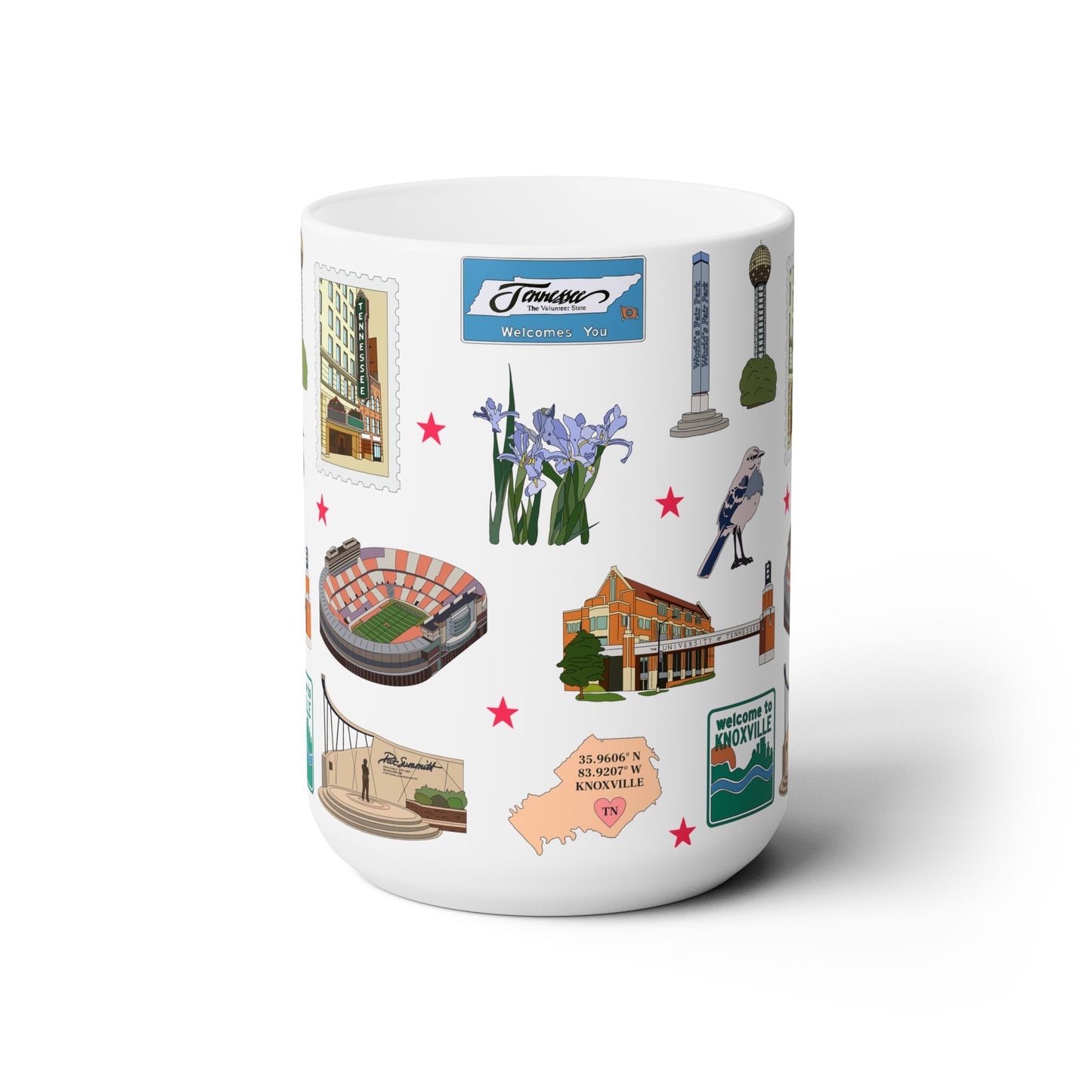 Ceramic Mug 15oz with Knoxville, Tennessee TN in white