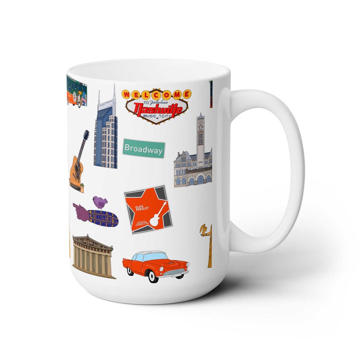 Ceramic Mug 15oz with Nashville, TN in white