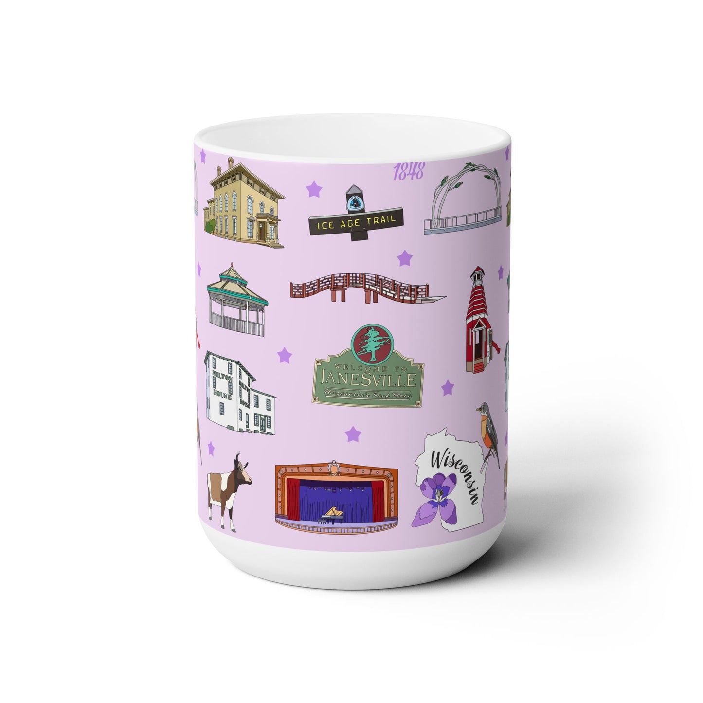 Ceramic Mug 15oz with Janesville, Wisconsin WI in lilac