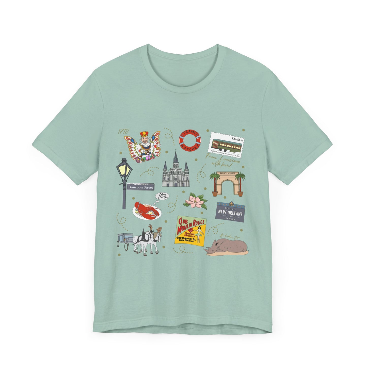 Unisex Jersey Short Sleeve Tee with New Orleans, Louisiana LA landmarks print