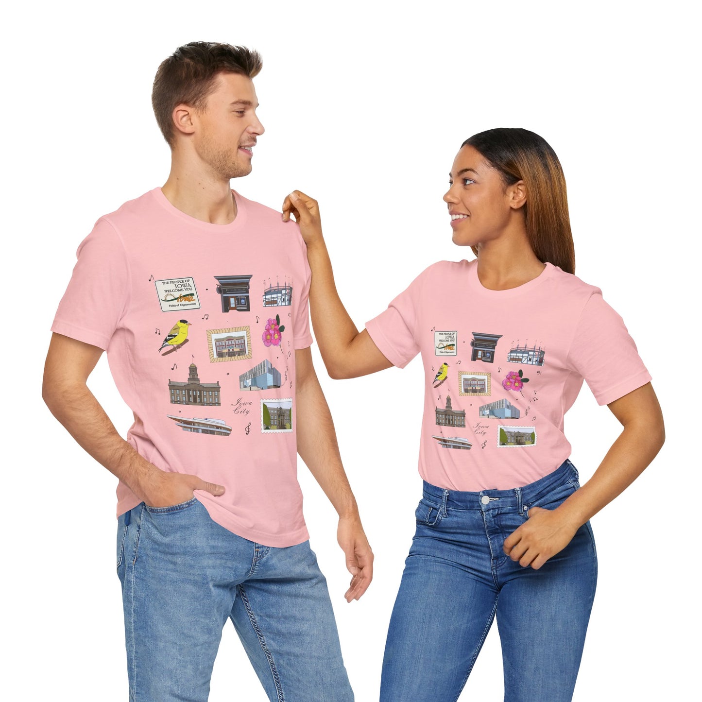 Unisex Jersey Short Sleeve Tee with Iowa City, Iowa IA landmarks print