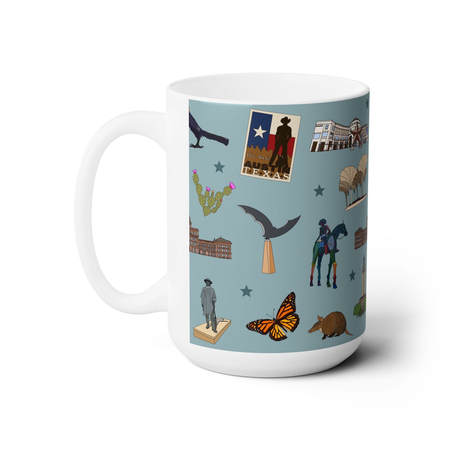 Ceramic Mug 15oz with Austin, Texas TX in mist veil